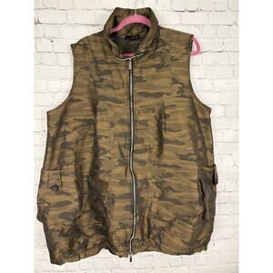 SUN KIM Outerwear Full Zip Cargo Vest 1X Brown Gold Bronze Camo bubble balloon